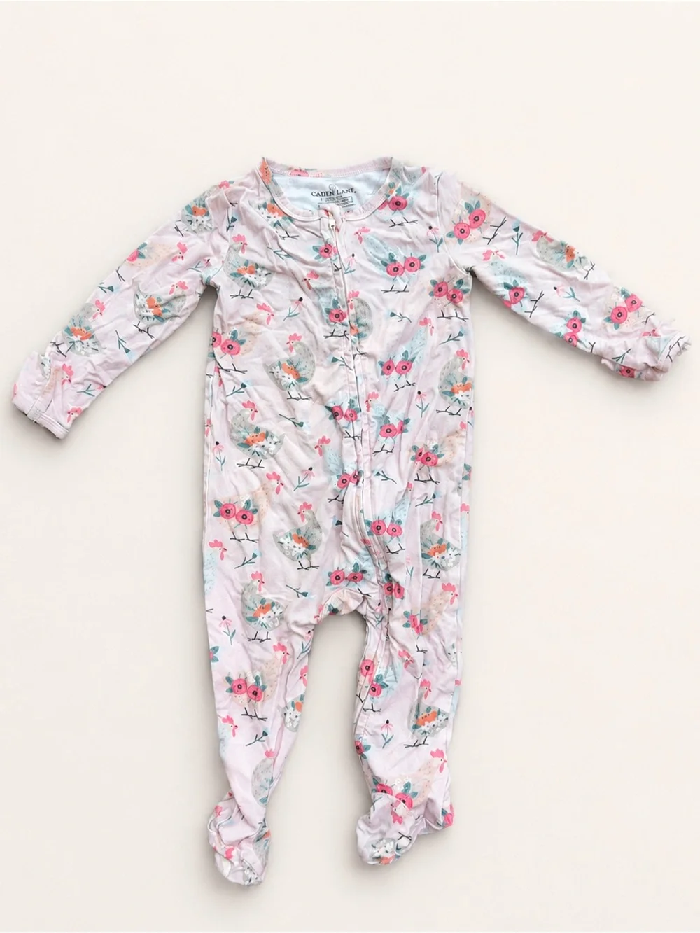 Caden Lane Pink Floral & Bird Zip Footed One-Piece